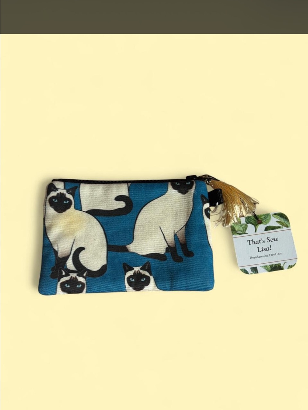 Blue Siamese Cat Zipper Pouch with Tassel